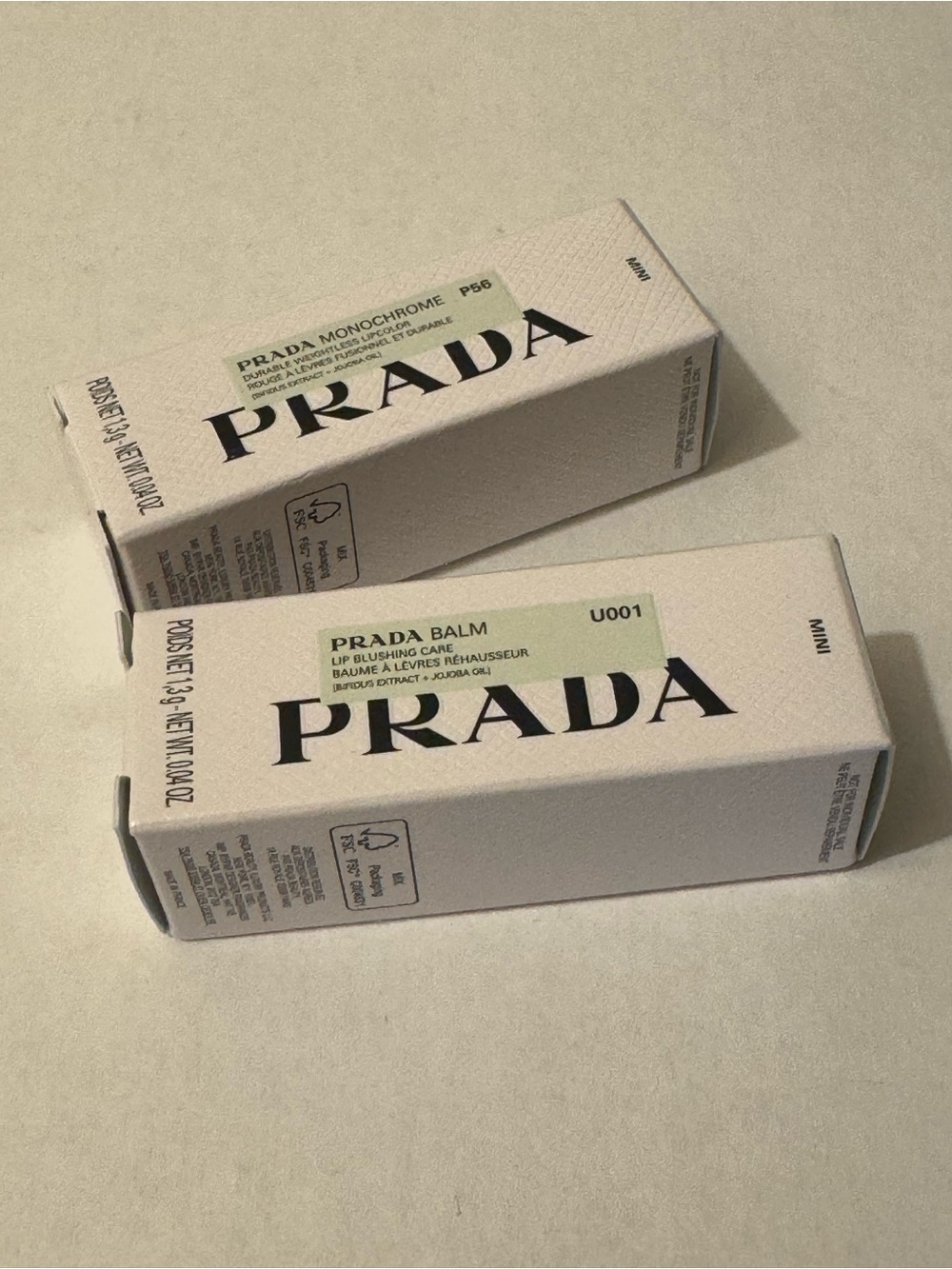 BNIB Prada Beauty Mini Lip Duo-Balm U001 Astral Pink & Monochrome Lipstick P56